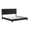 King Size Upholstered Platform Bed Frame With Linen Fabric Headboard, Wood Slat Support - Black - Image 4