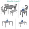 6 Pieces Kitchen Dining Set, Rectangular Wooden Dining Table With 4 Upholstered Chairs And A Bench, Dining Table Set For 6 People - Gray - Image 7