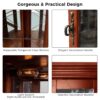 Corner Curio Cabinet With Lights, Adjustable Tempered Glass Shelves, Mirrored Back, Display Cabinet (E26 Light Bulb Not Included) - Light Walnut - Image 13