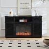 Modern Wood Cabinet With Adjustable Shelves And Embedded Fireplace With Remote Control - Black Oak - Image 4