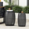 Modern Outdoor Metal End Table Set With Durable Iron Frame - Black - Image 2