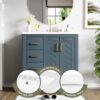 Bathroom Vanity With Ceramic Sink Combo, Frame Bathroom Storage Cabinet, Freestanding Vanity Set With 3 Drawers & Soft Closing Doors - Blue - Image 5