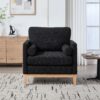 Wide Modern Farmhouse Performance Accent Chair With Natural Wood Legs, Wood Base Reading Armchair Single Sofa With 2 Bolster Pillows For Living Room Offices And Lounge - Black - Image 4