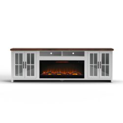 Hampton - Fireplace TV Stand Console For TVs Up To 100" - Jasmine Whitewash / Barnwood