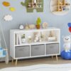 Kids Bookcase With Collapsible Fabric Drawers, Children's Book Display, Toy Storage Cabinet Organizer - White / Gray - Image 29