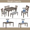 6 Pieces Kitchen Dining Set, Rectangular Wooden Dining Table With 4 Upholstered Chairs And A Bench, Dining Table Set For 6 People - Walnut - Image 6