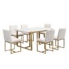 Modern Dining Table Set For 6 Faux Marble Kitchen Table Set With 6 Upholstered Dining Chairs, 7 Piece - White / Golden - Image 8