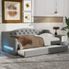 Twin Long Size Daybed With LED Belt And Trundle - Gray - Image 6