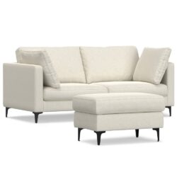 Ava - Mid Century Sofa With Ottoman Set, Upholstered - Cream