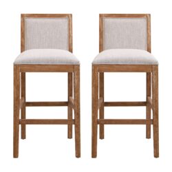 Bar Stools (Set of 2), Rubber Wood Frame, Retro Bar Chairs Suitable For Kitchen Island - Beige / Wood