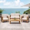 Outdoor 4 Seater Acacia Wood Chat Set With Wicker Accents And Cushions - Teak / Mixed Brown / Beige - Image 4