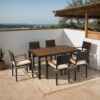 7 Piece Outdoor Patio Wicker Dining Set Patio Wicker Furniture Dining Set With Top - Brown / Cream - Image 16