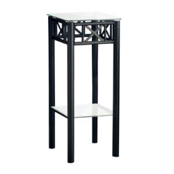 Accent Table Plant Stand Square For Living Room Tempered Glass - Black