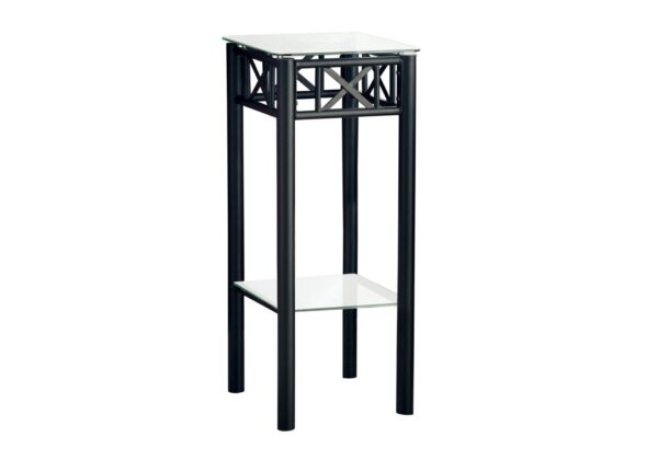 Accent Table Plant Stand Square For Living Room Tempered Glass - Black
