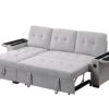 Ashlyn II - Woven Fabric Reversible Sleeper Sectional Sofa With Storage Chaise, Storage Arm, Cup Holder, Charging Ports, Side Pockets, and Pocket Coil Seating - Gray - Image 2
