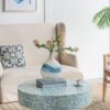 Unique Hyperion Capiz Inlay Drum Coffee Table With Pedestal Base - Multi - Image 4
