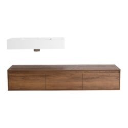 Modern Wall Mounted Bathroom Vanity With Resin Sink And Soft Close Drawer - Brown Ebony