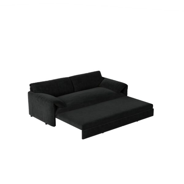 Queen Pull Out Sofa Bed, 3 In 1 Convertible Sleeper Sofa With Side Storage Multifunctional Velvet Loveseat Bed For Living Room - Black