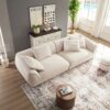Nordic Modern Sofa With Removable Pillowcase, French Velvet Fabric, Solid Wood Frame, High Density Sponge Filling, 4 Throw Pillows - Beige - Image 5
