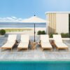 Versatile Chaise Lounge With Wheels Acacia Wood Recliner For Patio - Cream - Image 8