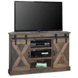 Farmhouse - Corner TV Stand For TVs Up To - Barnwood