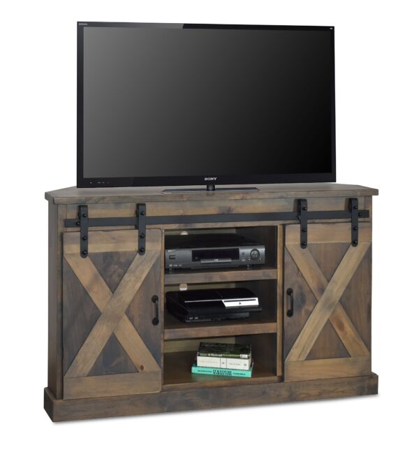 Farmhouse - Corner TV Stand For TVs Up To - Barnwood