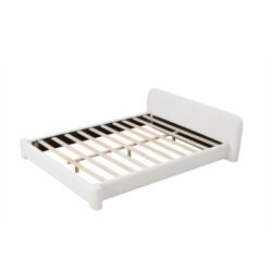 Queen, Cozy Bouce Upholstered Bed Dreamy Bedroom Addition, Boucle Fabric - White