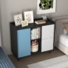 Modern Sideboard Buffet Cabinet With Red Doors And Unique Panel Styling - Black - Image 9