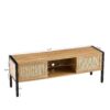 Rattan TV Cabinet With Variable Color Light Strip, Double Sliding Doors For Storage, Adjustable Shelf, Metal Legs, TV Console For Living Room - Natural - Image 3
