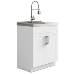 Hennessy - Deluxe Laundry Cabinet & Faucet And Stainless Steel Sink - White