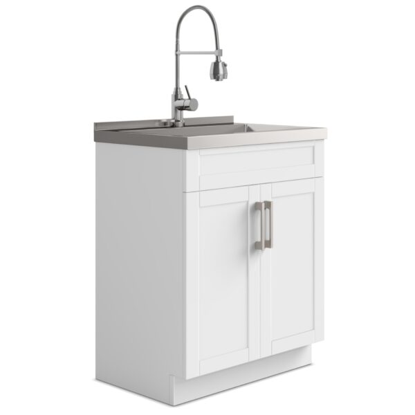 Hennessy - Deluxe Laundry Cabinet & Faucet And Stainless Steel Sink - White