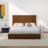 Donald - Mid-Century Modern Velvet Platform Bed Queen - Cognac - Image 15