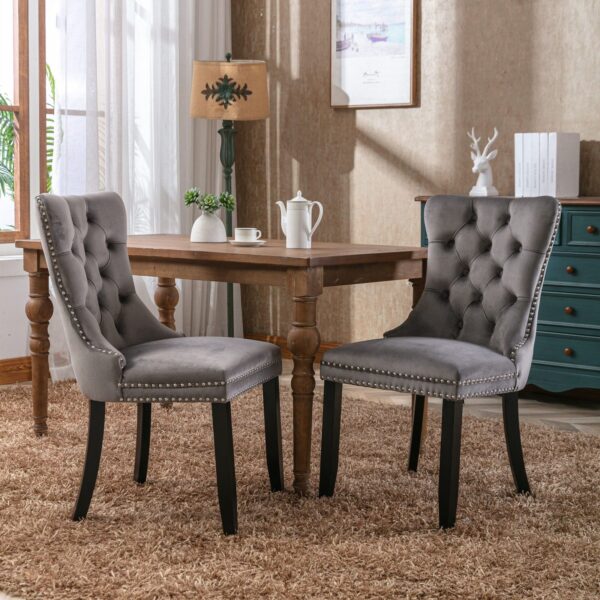 Nikki - Modern, High-End Tufted Solid Wood Contemporary Velvet Upholstered Dining Chair With Wood Legs Nailhead Trim (Set of 2) - Gray