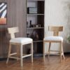 Counter Stools (Set of 2), Upholstered Counter Height Bar Stools With Solid Rubber Wood Frame, Backrest, Footrest, Armless Barstools For Home Bar, Kitchen Counter - Beige / Natural - Image 5