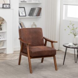 Accent Chair, Classic Mid Century Modern For Extra Seating - Light Brown