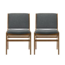 Contemporary Dining Chair Set Upholstered Fabric With Rubberwood Frame - Dark Gray