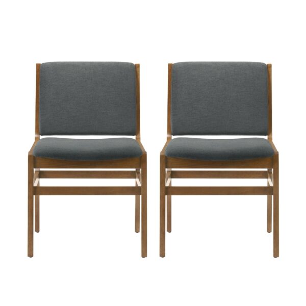 Contemporary Dining Chair Set Upholstered Fabric With Rubberwood Frame - Dark Gray