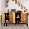Modern Buffet Cabinet With Storage Space, Retro Style 4 Door Wooden Storage Cabinet, Multifunctional Decorative Cabinet With Geometric Patterns, Suitable For Living Room, Dining Room, Entrance - Orange / Yellow - Image 5