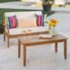 Peyton - Outdoor Loveseat And Coffee Table Set With Water Resistant Cushions - Teak - Image 5