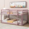 Twin Over Twin Floor Bunk Bed - Pink - Image 3