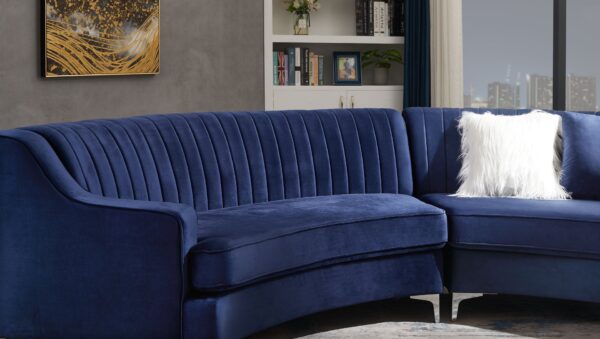 Velvet Curved Sofa - Navy Blue
