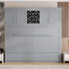 Queen Size Murphy Wall Bed With Top Cabinets & Wine Rack - Gray - Image 16
