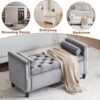 Storage Bench, Queen Velvet Button Bedside Bench, Entryway Living Room With Armrests, Nailhead Trim, Upholstered Bedroom Bench, Bedside Ottoman, Living Room, Entryway - Gray - Image 5