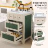 Bathroom Vanity With Ceramic Sink, Bathroom Vanity Cabinet With 2 Drawers, Wooden Bathroom Sink Cabinet - Beige / Green - Image 7