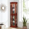 Corner Curio Cabinet With Lights, Adjustable Tempered Glass Shelves, Mirrored Back, Display Cabinet (E26 Light Bulb Not Included) - Light Walnut - Image 5