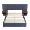 Upholstered Queen Size Bed Frame Of Velvet Tufted Headboard With Floating Nightstand LED / USB Built - Gray - Image 9