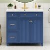 Bathroom Vanity, Transitional Style Bathroom Cabinet With Resin Sink, Single Bathroom Cabinet, With 2 Drawers And 1 Adjustable Storage Shelf, 2 Soft-Close Doors - Navy Blue - Image 26