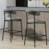 Counter Height Bar Stools Teddy Fabric Cover Kitchen Island Counter Bar Stool With Black Powder Coating Base And Footrest - Gray - Image 9