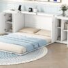 Queen Size Murphy Bed With Shelves, Cabinets And USB Ports - White - Image 17