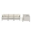 2 Piece Living Room Set With Throw Pillows Sectional Couch Sets, Upholstered 3 Seater Sofa & Armchair 4 Seat - Beige - Image 2